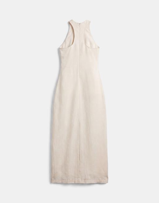ASOS DESIGN satin racer neck maxi dress in ivory, 7 of 9