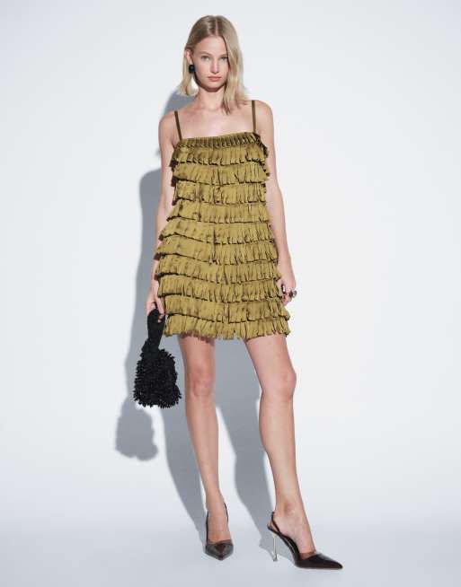 ASOS DESIGN satin ribbon fringe mini dress, 2 of 4