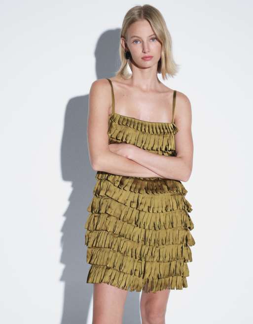 ASOS DESIGN satin ribbon fringe mini dress, 3 of 4