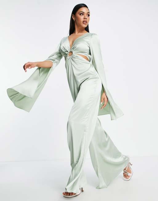 Asos edition cape sleeve 2024 wedding jumpsuit in satin