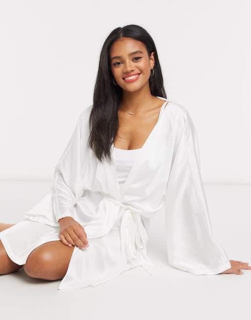 ASOS DESIGN satin robe in white