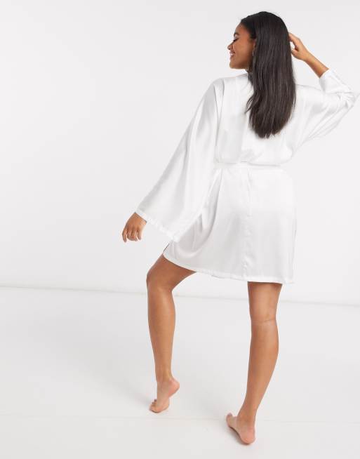 ASOS DESIGN satin robe in white