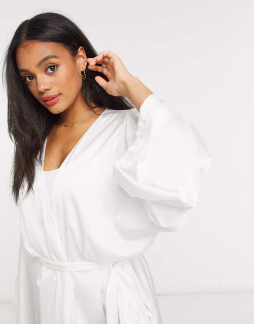 ASOS DESIGN satin robe in white