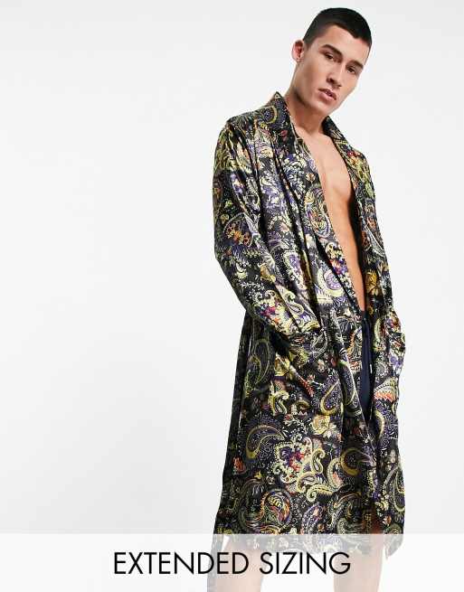 ASOS DESIGN satin robe with paisley print part of a set