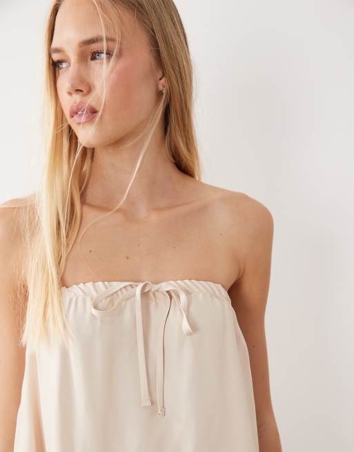ASOS DESIGN satin ruched bandeau top in ecru (Part of a set), 2 of 4
