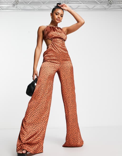 Orange animal store print jumpsuit