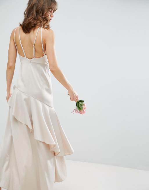 ASOS DESIGN satin ruffle hem pinny bodice maxi dress, 2 of 4