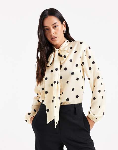 ASOS DESIGN satin scarf detail blouse in polka dot - view 1