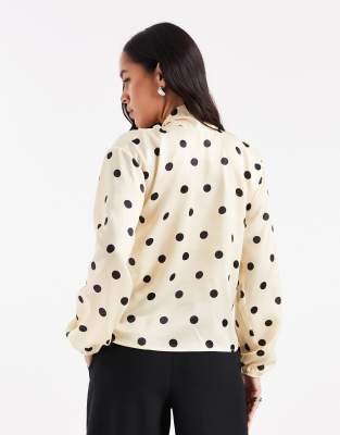 Asos Design Satin Scarf Detail Blouse In Neutral