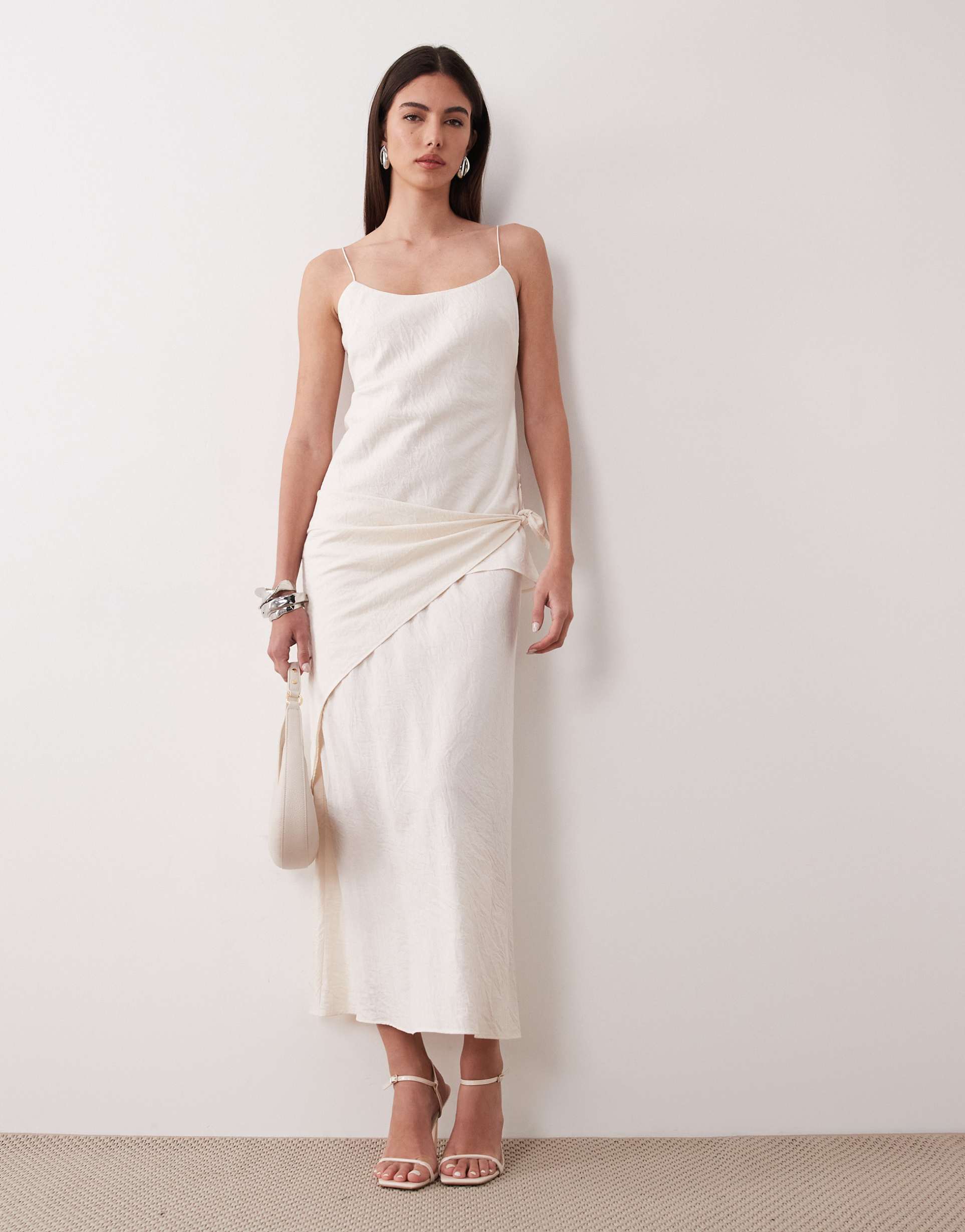 asos design satin scarf detail cami maxi dress in cream