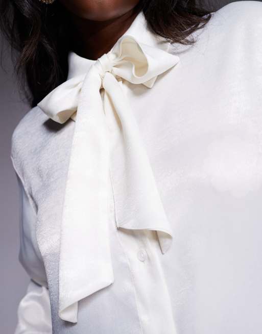ASOS DESIGN satin scarf detail shirt in cream, 2 of 4
