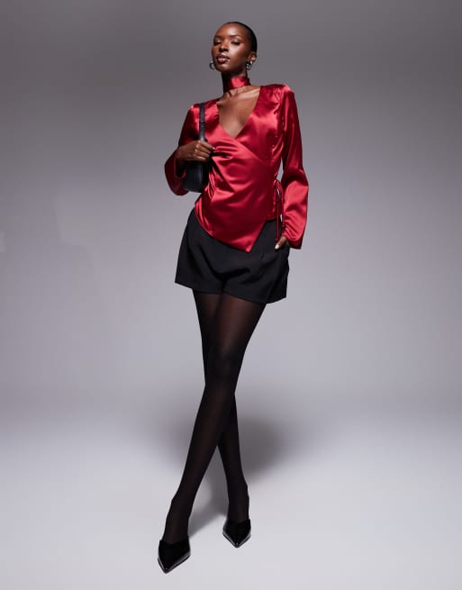 ASOS DESIGN satin scarf detail wrap blouse, 3 of 4