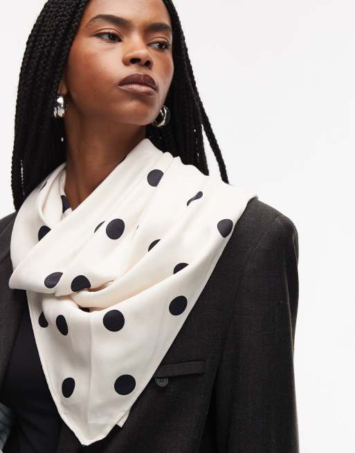 ASOS DESIGN satin scarf in cream polka dot