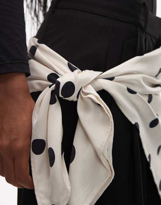 ASOS DESIGN satin scarf in cream polka dot