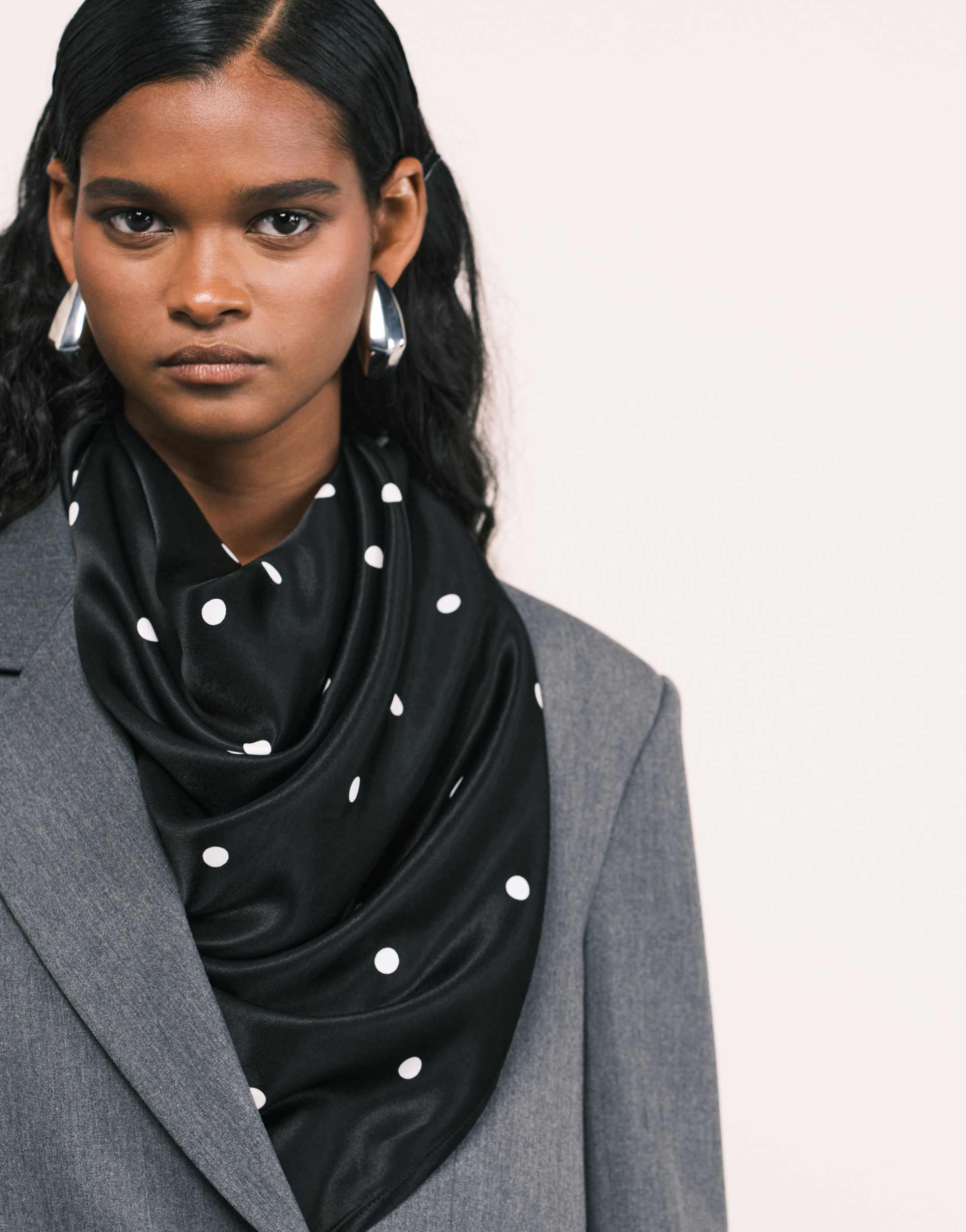 asos design satin scarf in polka dot