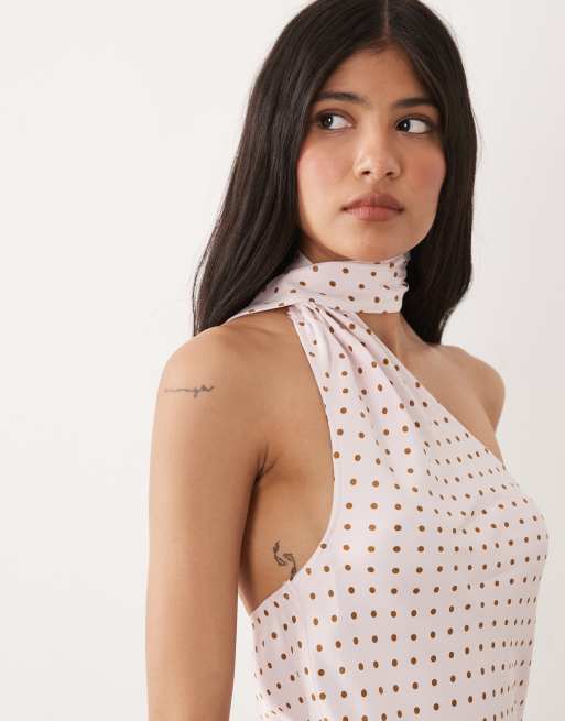 ASOS DESIGN satin scarf mini dress in pink polka dot, 3 of 4