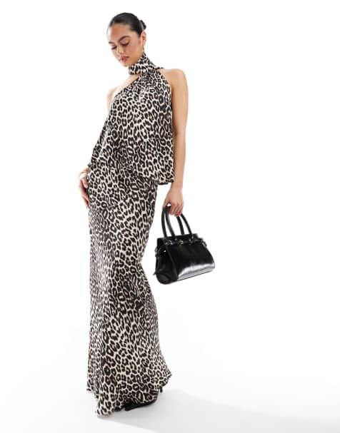ASOS DESIGN satin scarf neck cami top and maxi skirt co ord in leopard print - view 1