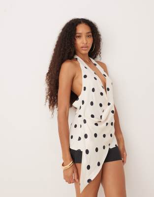 ASOS DESIGN satin scarf neck drape top in polka dot-Multi