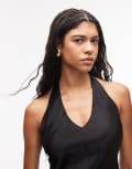 [ASOS DESIGN] ASOS DESIGN satin scoop halter neck cami top in black 10 Black