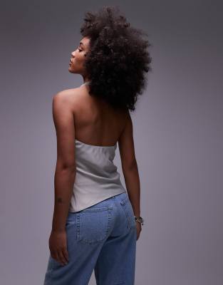 Asos Design Satin Scoop Halter Neck Cami Top In Gray