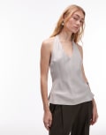 [ASOS DESIGN] ASOS DESIGN satin scoop halter neck cami top in grey 14 Grey