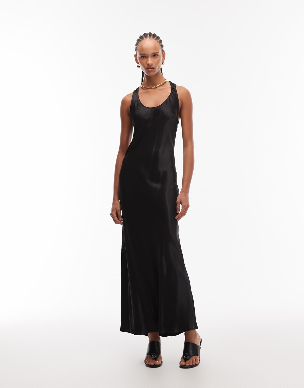 ASOS DESIGN satin scoop maxi dress in black
