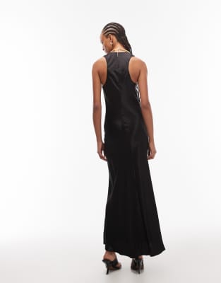 Asos Design Satin Scoop Maxi Dress In Black