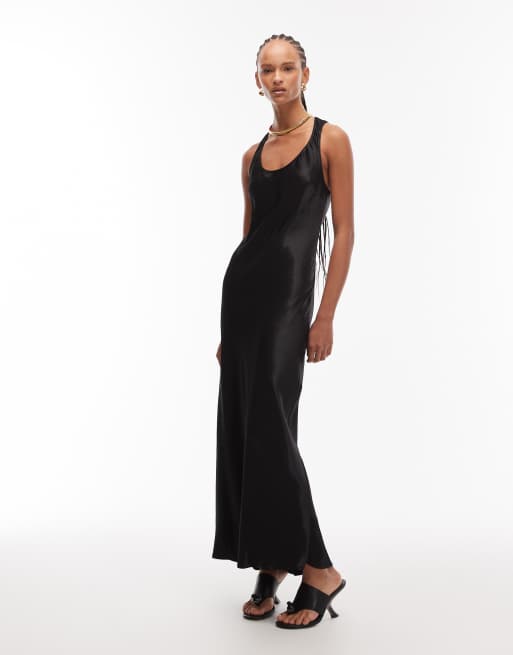 ASOS DESIGN satin scoop maxi dress in black
