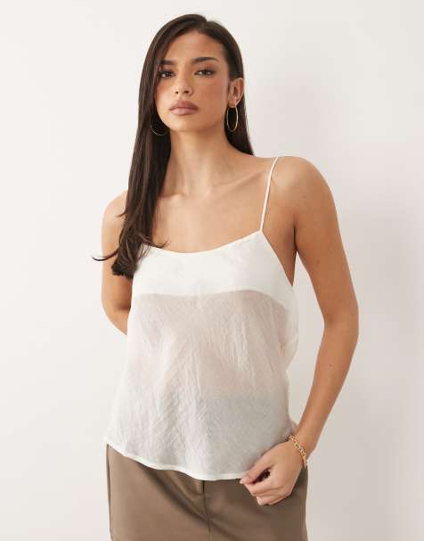 ASOS DESIGN satin scoop neck cami top in chocolate co ord - view 1