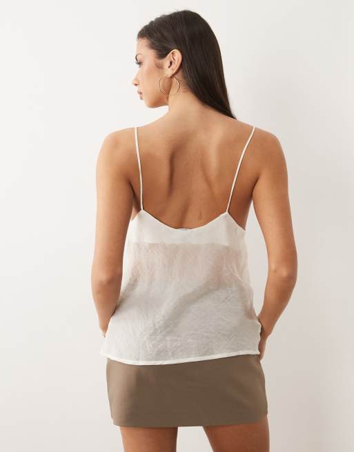 ASOS DESIGN satin scoop neck cami top in ivory co ord, 4 of 4