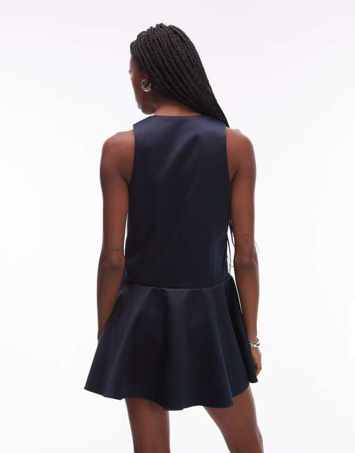 ASOS DESIGN satin scoop neck circle skirt mini dress in navy, 4 of 4