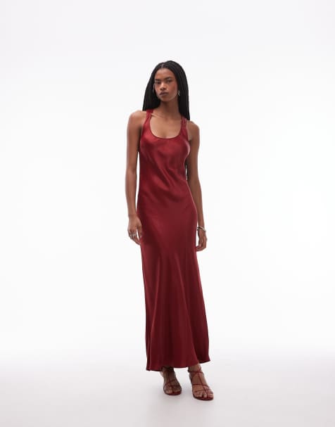 ASOS DESIGN satin scoop neck maxi dress in burgundy - view 1