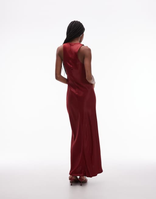 ASOS DESIGN satin scoop neck maxi dress in burgundy
