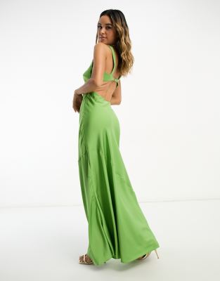 AsYou satin cut out dress in green - ShopStyle