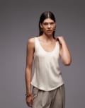 [ASOS DESIGN] ASOS DESIGN satin scoop neck tank top in stone-Neutral 16 Stone