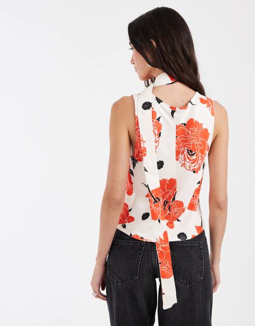 ASOS DESIGN satin scoop neck tank top with scarf in floral print, 4 of 4