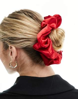 Asos Design Satin Scrunchie In Red