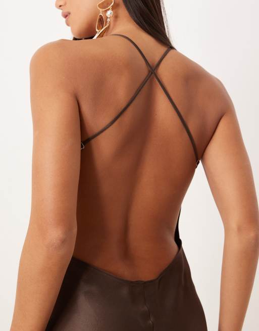 ASOS DESIGN satin seam detail maxi dress in chocolate