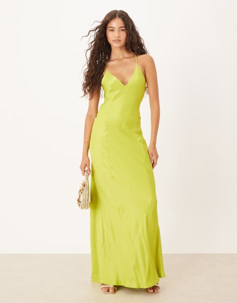 ASOS DESIGN satin seam detail maxi dress in green - view 1