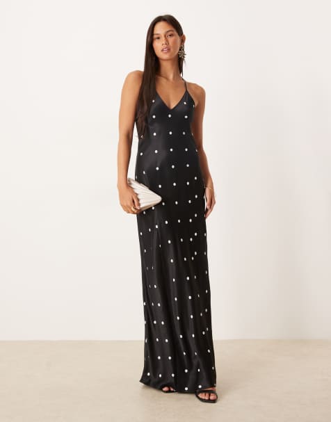 ASOS DESIGN satin seam detail maxi dress in polka dot - view 1