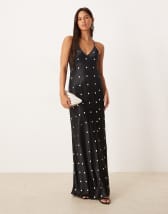 ASOS DESIGN printed mesh maxi dress with seam detail in blurred floral print