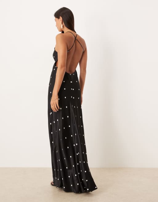 ASOS DESIGN satin seam detail maxi dress in polka dot