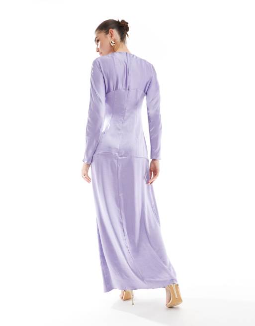 ASOS DESIGN satin seam detail maxi dress with long sleeves