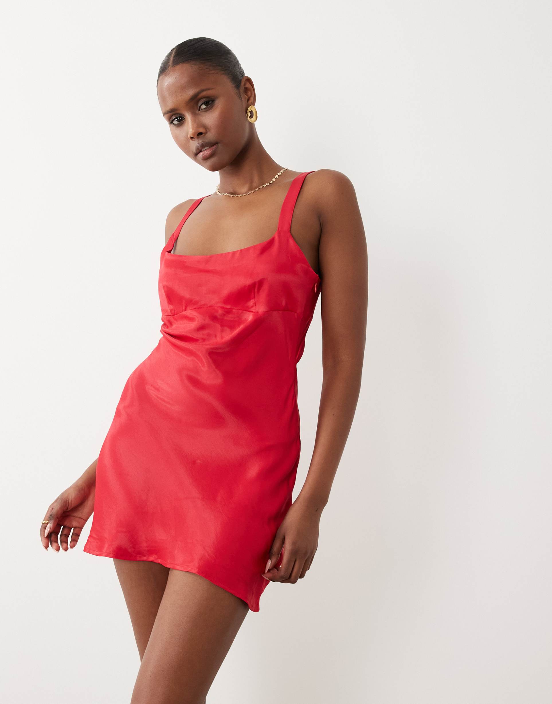asos design satin seam detail mini slip dress in red