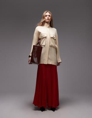 Asos Design Satin Shacket With Concealed Placket And High Neck Detail In Yellow