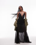 [ASOS DESIGN] ASOS DESIGN satin sheer panel maxi slip dress in black 14 Black