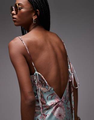 Asos Design Satin Sheer Panel Maxi Slip Dress In Multi