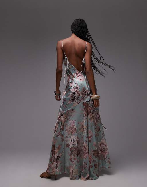 ASOS DESIGN satin sheer panel maxi slip dress in floral