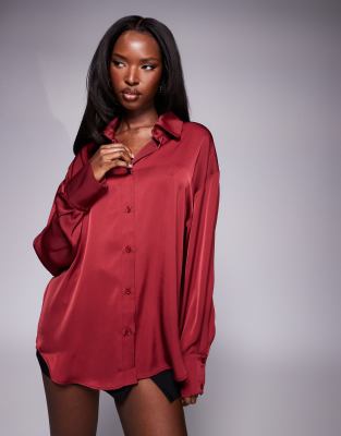 Asos Design Satin Shirt In Purple