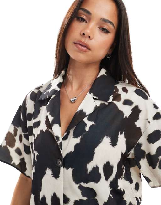 ASOS DESIGN satin shirt in cow print - part of a set, 2 of 4
